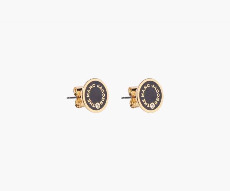 Black / Gold Women's Marc Jacobs Medallion Studs Earrings | USA000723