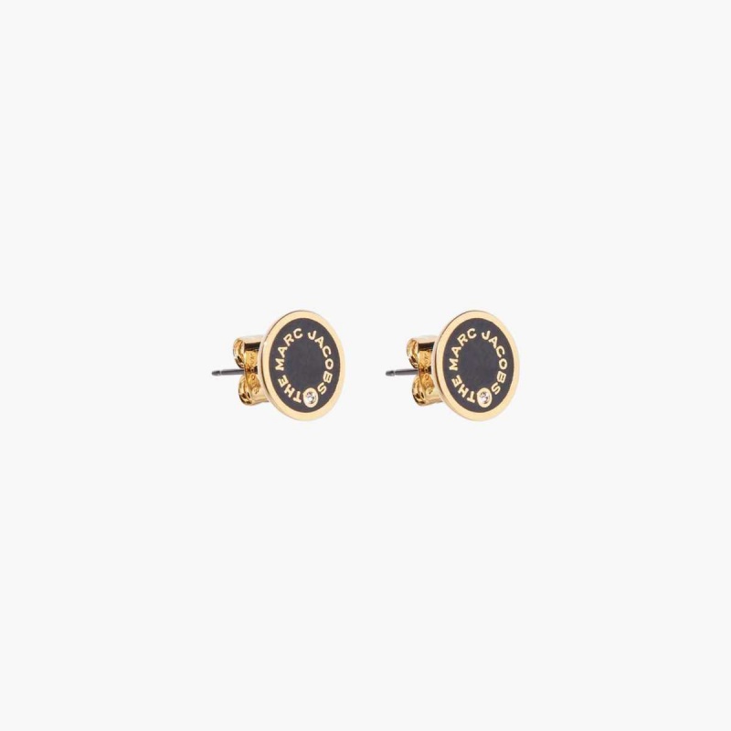 Black / Gold Women\'s Marc Jacobs Medallion Studs Earrings | USA000723