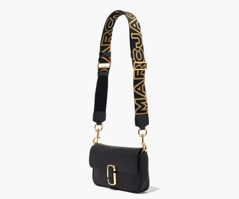 Black / Gold Women's Marc Jacobs Outline Logo Webbing Strap | USA000545