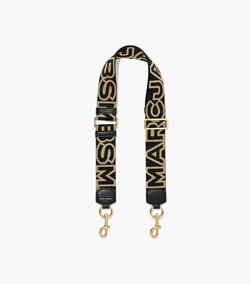 Black / Gold Women\'s Marc Jacobs The Outline Logo Webbing Strap | USA000505