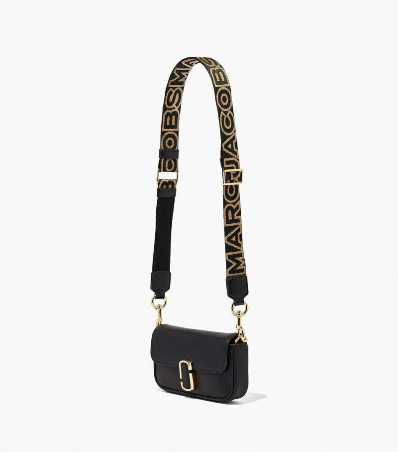 Black / Gold Women's Marc Jacobs The Thin Outline Logo Webbing Strap | USA000498