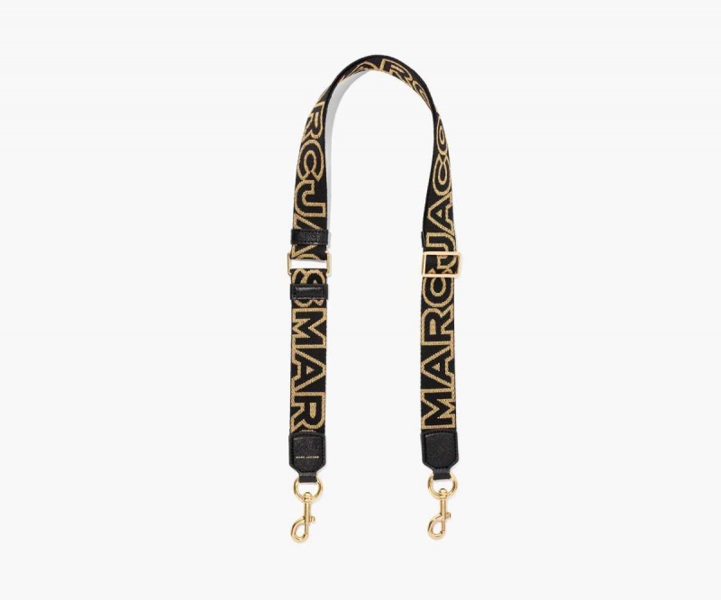 Black / Gold Women's Marc Jacobs Thin Outline Logo Webbing Strap | USA000547