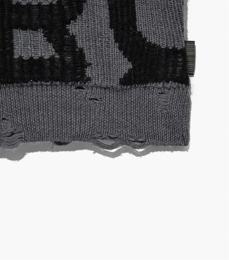 Black / Grey Women's Marc Jacobs The Monogram Distressed Sweaters | USA000654
