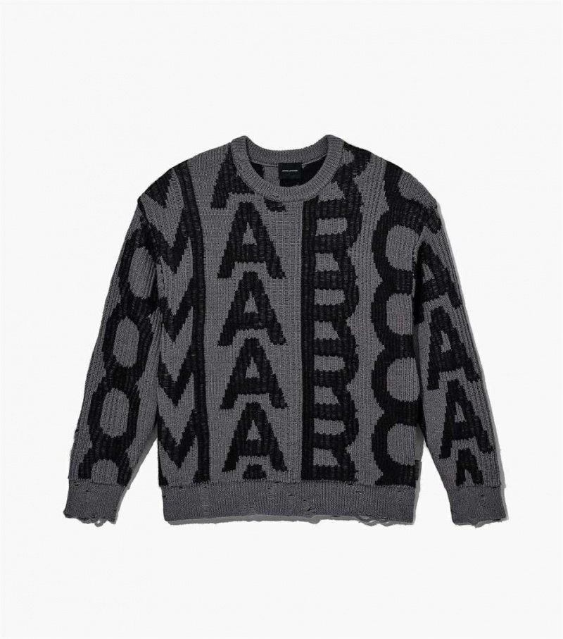 Black / Grey Women\'s Marc Jacobs The Monogram Distressed Sweaters | USA000654