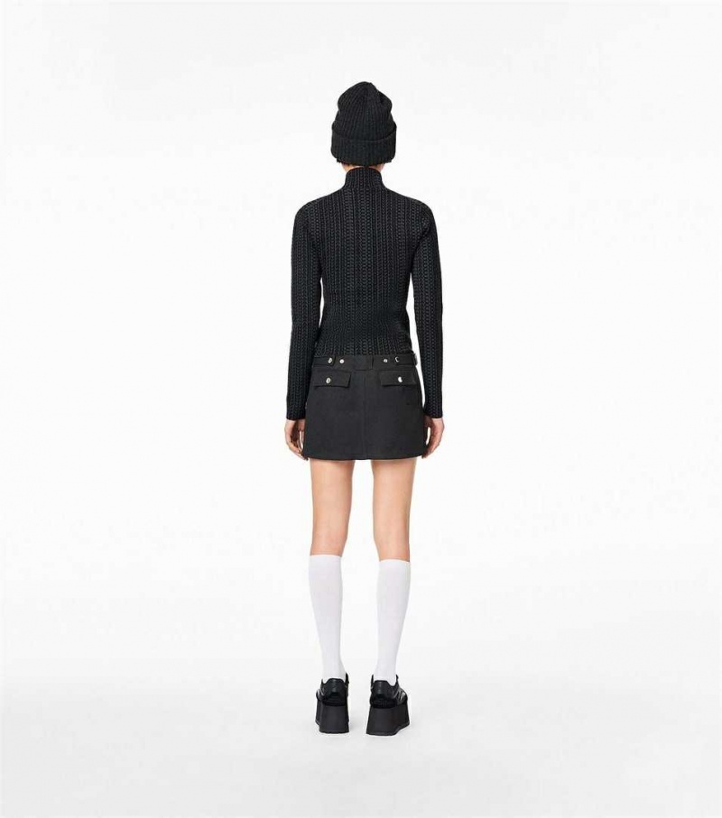 Black / Grey Women's Marc Jacobs The Monogram Compact Knit Mockneck Tops | USA000694