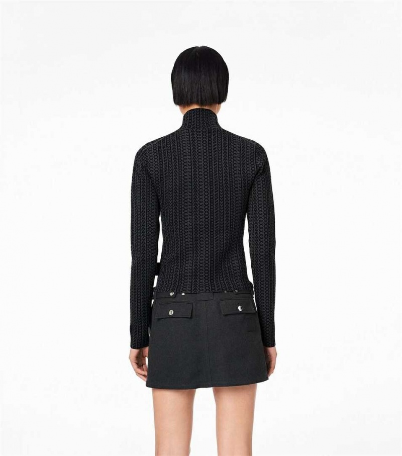 Black / Grey Women's Marc Jacobs The Monogram Compact Knit Mockneck Tops | USA000694