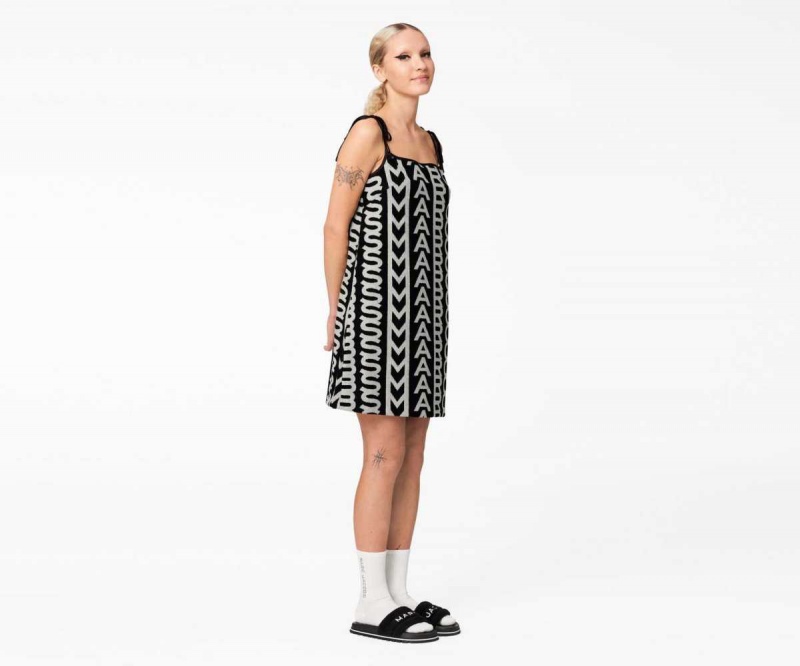 Black / Ivory Women's Marc Jacobs Monogram Terry Apron Dress | USA000582
