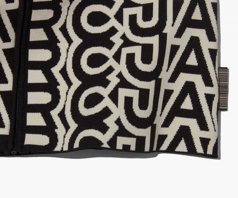 Black / Ivory Women's Marc Jacobs Monogram Scuba Zip Up Hoodie | USA000593
