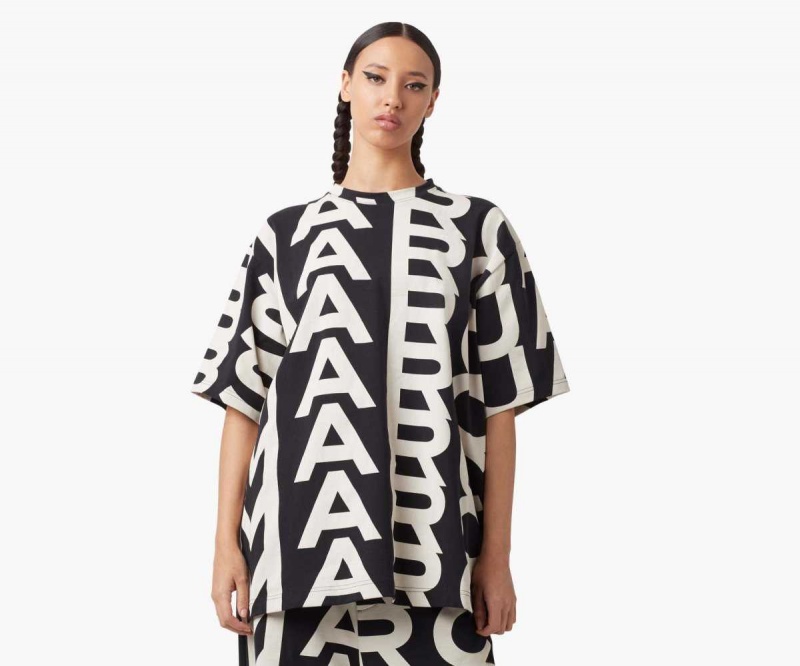 Black / Ivory Women's Marc Jacobs Monogram Big T Shirts | USA000686