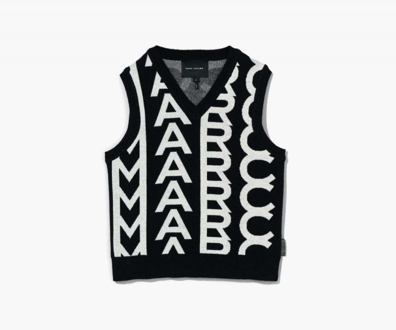 Black / Ivory Women's Marc Jacobs Monogram Knit Vest Tops | USA000699