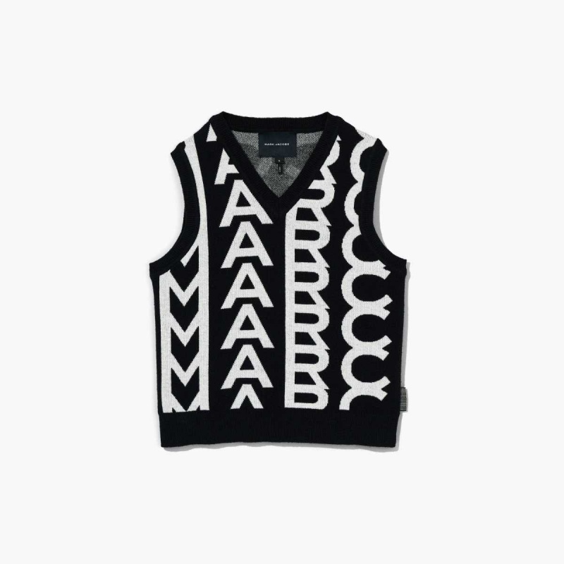 Black / Ivory Women\'s Marc Jacobs Monogram Knit Vest Tops | USA000699