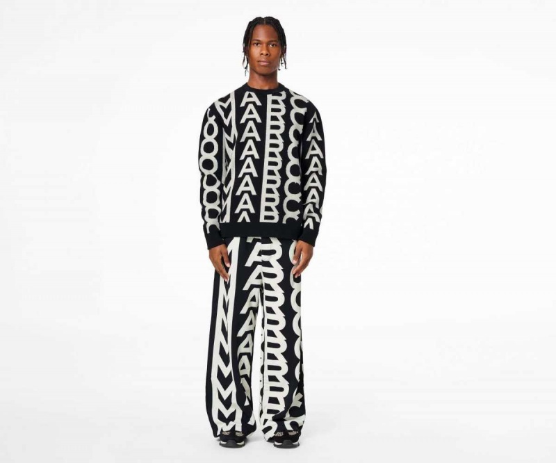 Black / Ivory Women's Marc Jacobs Monogram Oversized Crewneck Tops | USA000701