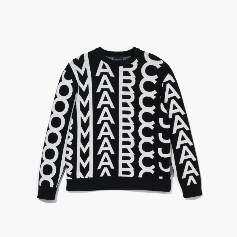 Black / Ivory Women\'s Marc Jacobs Monogram Oversized Crewneck Tops | USA000701