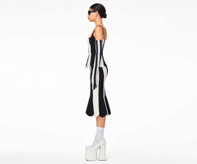 Black / Ivory Women's Marc Jacobs Scuba Stripe Tops | USA000703