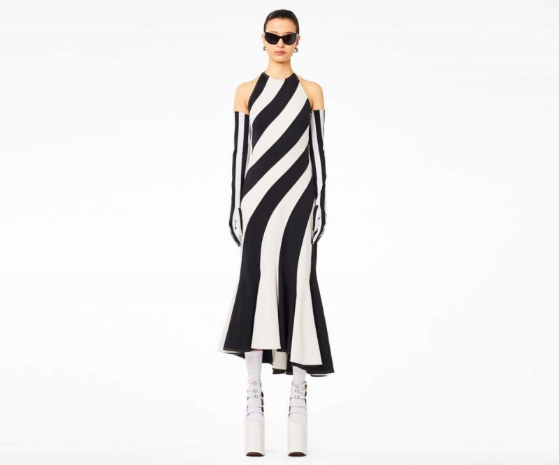 Black / Ivory Women's Marc Jacobs Wave Halter Dress | USA000580