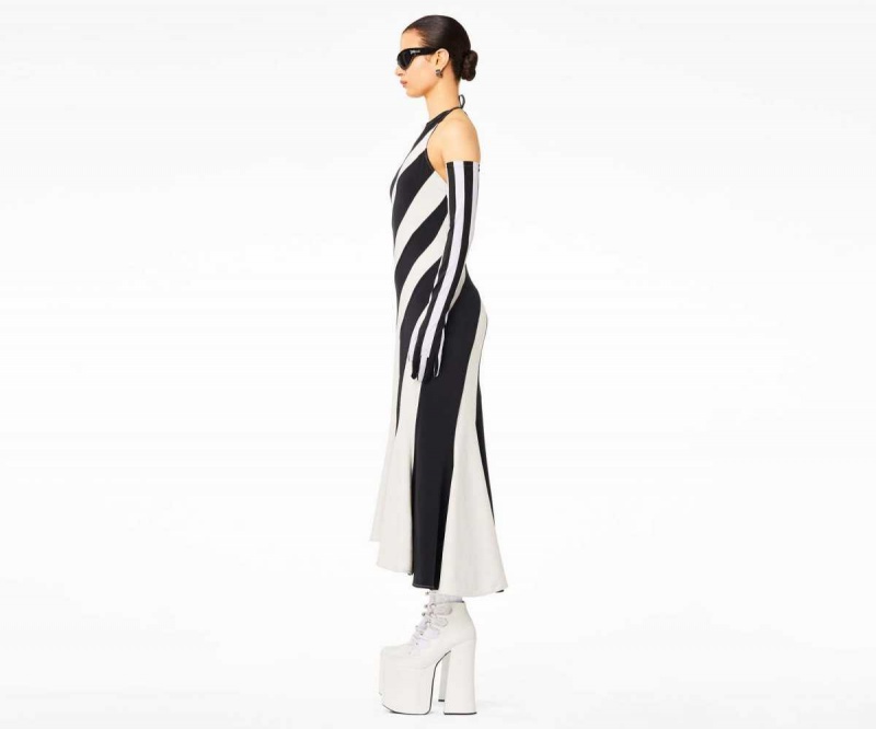 Black / Ivory Women's Marc Jacobs Wave Halter Dress | USA000580