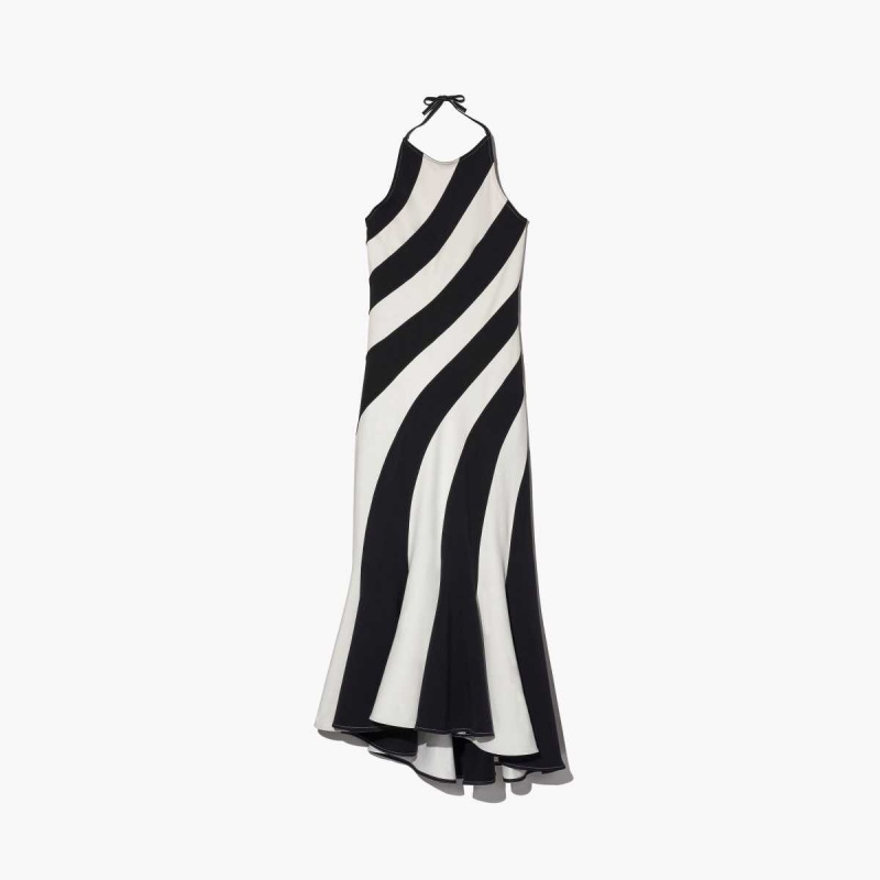 Black / Ivory Women\'s Marc Jacobs Wave Halter Dress | USA000580