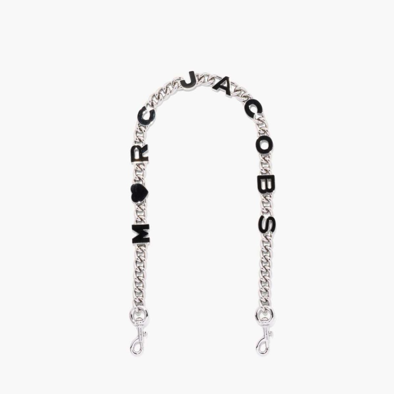 Black / Silver Women\'s Marc Jacobs Heart Charm Chain Shoulder Strap | USA000546