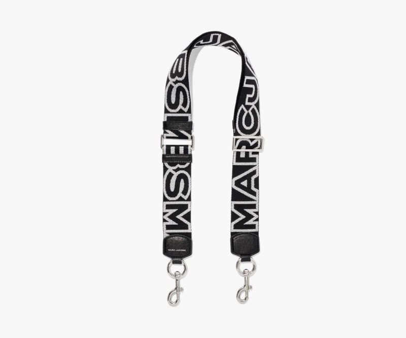 Black / Silver Women's Marc Jacobs Outline Logo Webbing Strap | USA000541