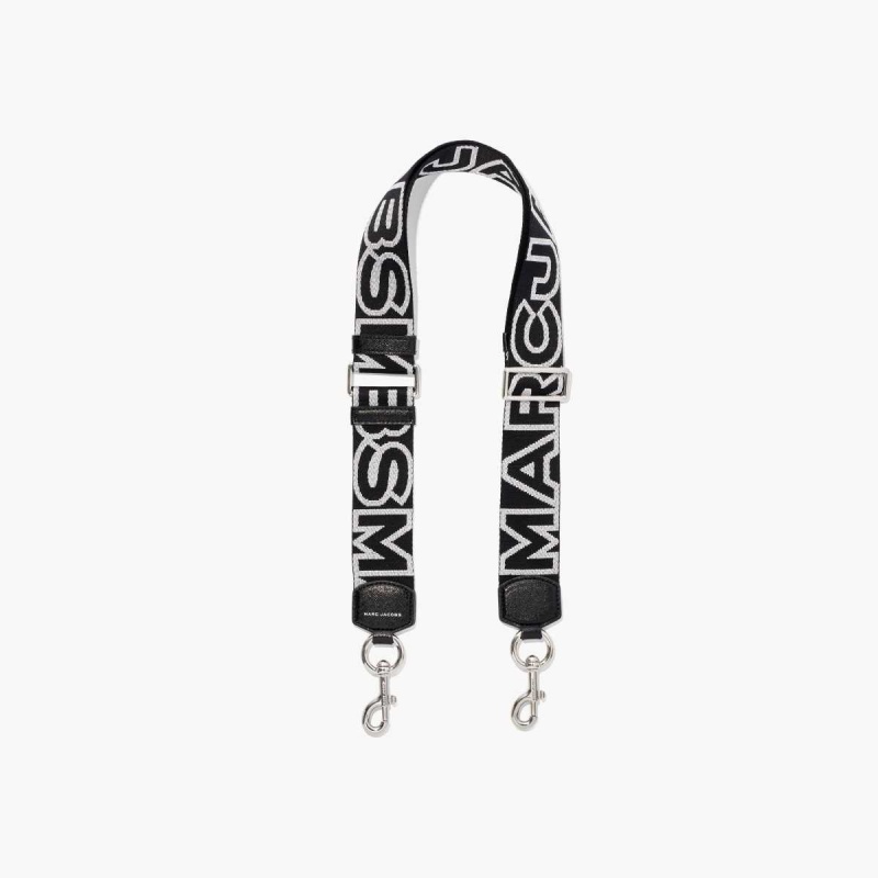 Black / Silver Women\'s Marc Jacobs Outline Logo Webbing Strap | USA000541