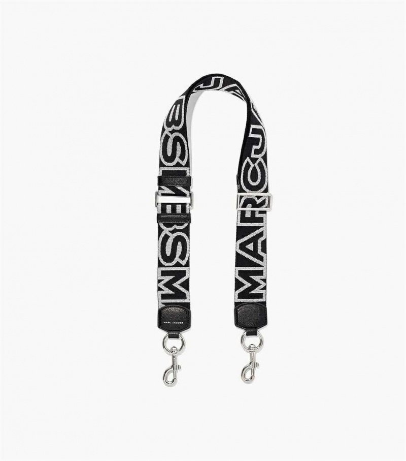 Black / Silver Women\'s Marc Jacobs The Outline Logo Webbing Strap | USA000504