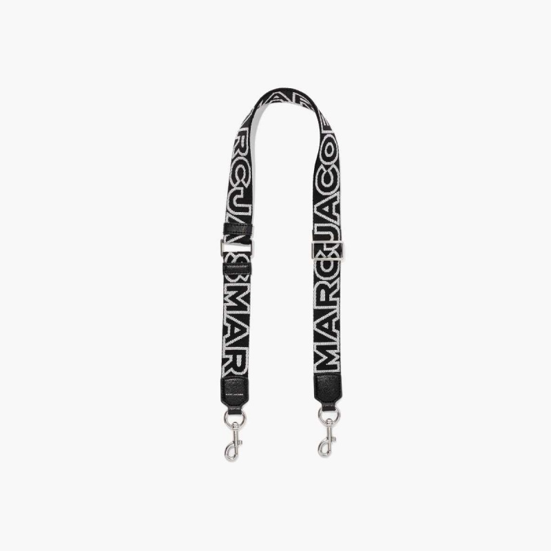 Black / Silver Women\'s Marc Jacobs Thin Outline Logo Webbing Strap | USA000542