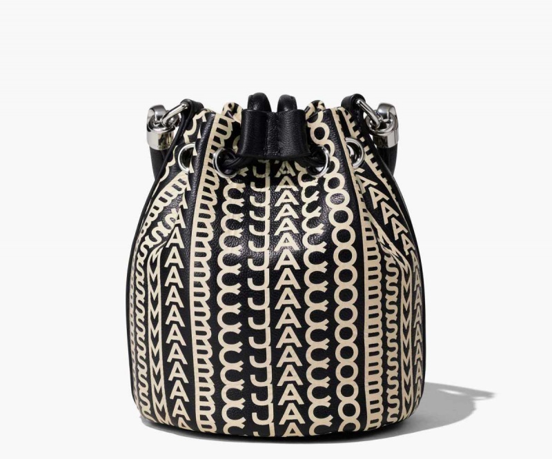 Black / White Women's Marc Jacobs Monogram Leather Micro Bucket Bags | USA000167