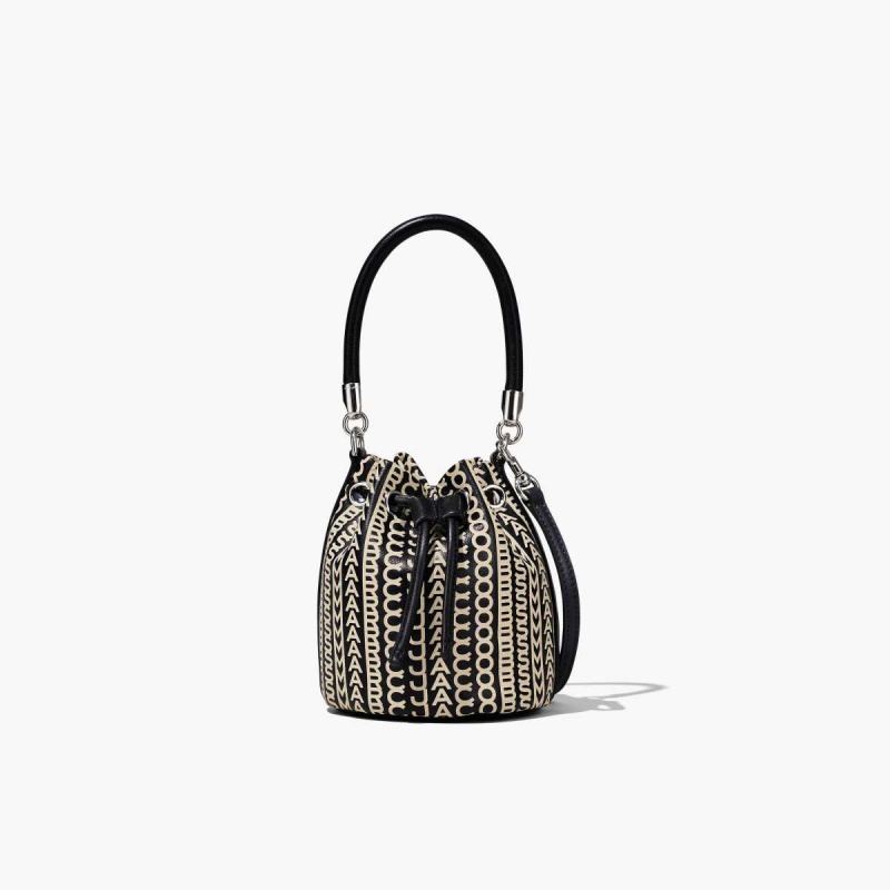 Black / White Women\'s Marc Jacobs Monogram Leather Micro Bucket Bags | USA000167