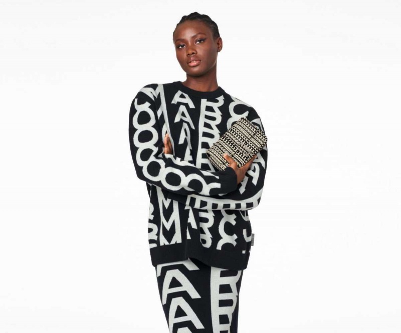 Black / White Women's Marc Jacobs Monogram Leather J Marc Mini Bags | USA000185