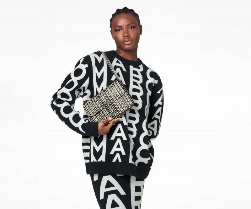 Black / White Women's Marc Jacobs Monogram Leather J Marc Shoulder Bags | USA000247