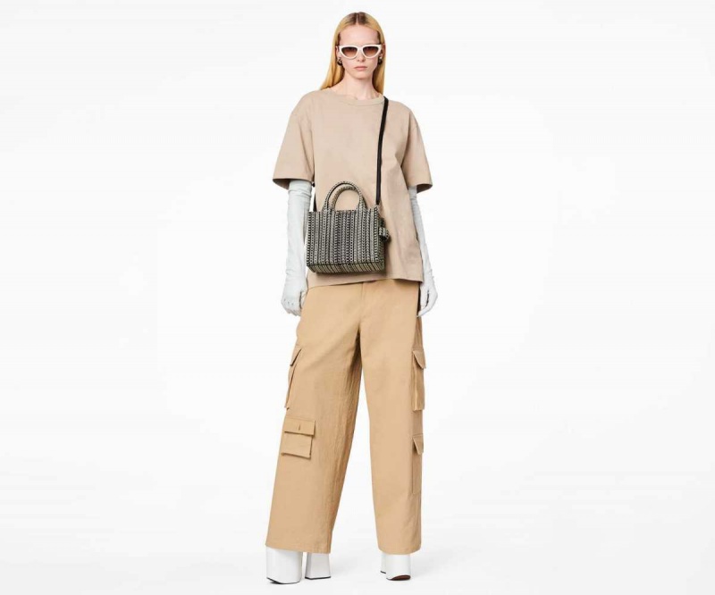 Black / White Women's Marc Jacobs Monogram Leather Mini Tote Bags | USA000033