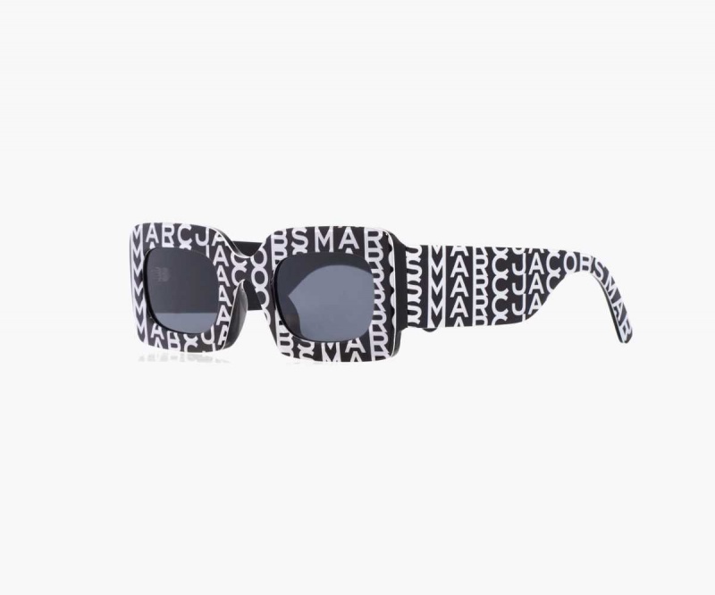 Black / White Women's Marc Jacobs Monogram Rectangular Sunglasses | USA000562