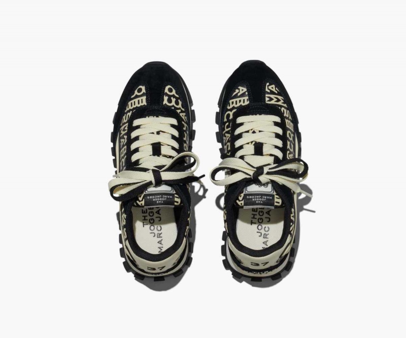 Black / White Women's Marc Jacobs Monogram Leather Jogger Sneakers | USA000774