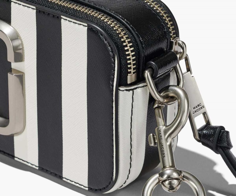 Black / White Women's Marc Jacobs Striped Snapshot Bags | USA000295