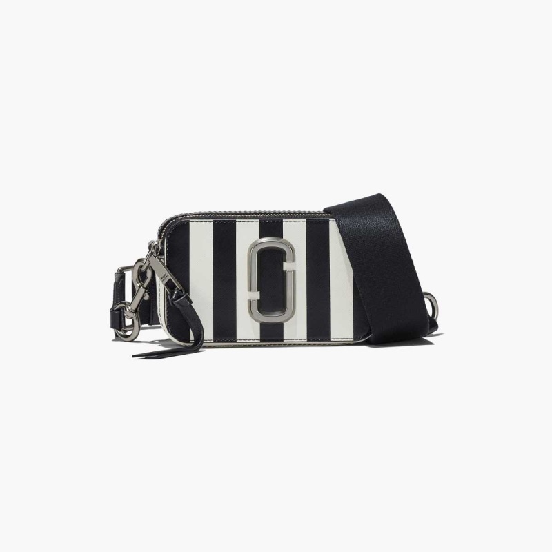 Black / White Women\'s Marc Jacobs Striped Snapshot Bags | USA000295