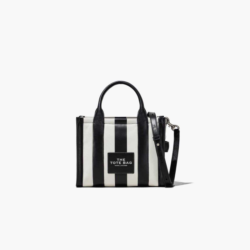 Black / White Women\'s Marc Jacobs Striped Mini Tote Bags | USA000030