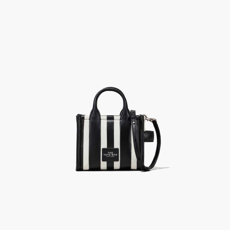 Black / White Women\'s Marc Jacobs Striped Micro Tote Bags | USA000038