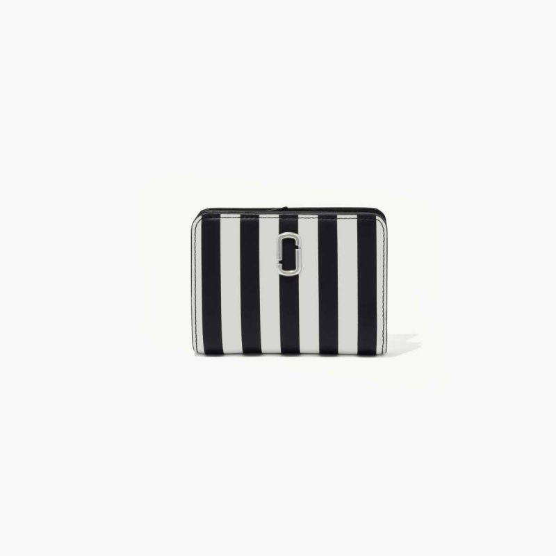 Black / White Women\'s Marc Jacobs Striped J Marc Mini Compact Wallets | USA000435