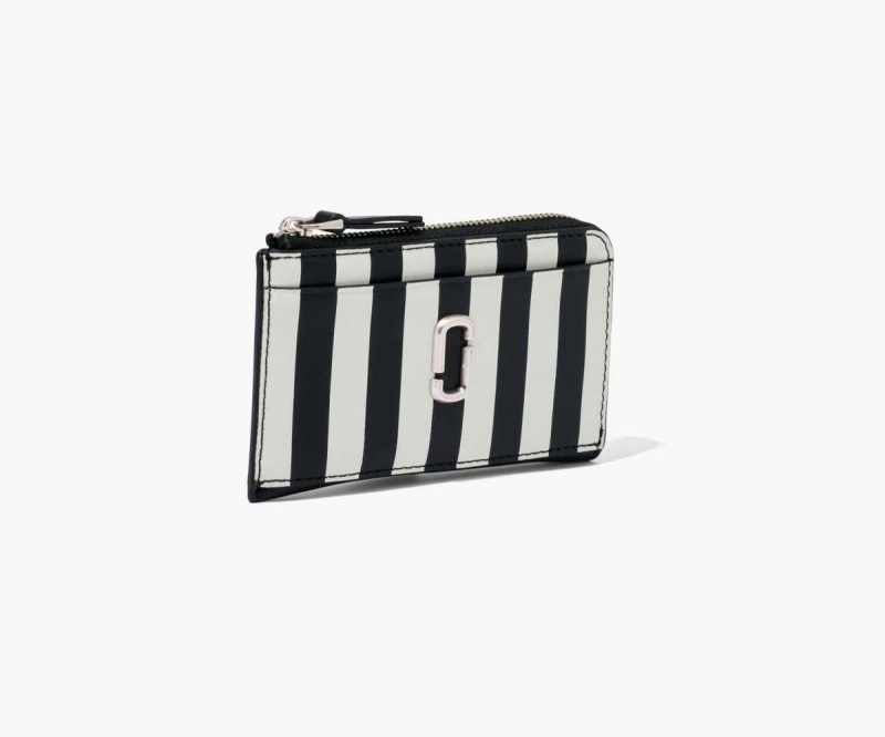 Black / White Women's Marc Jacobs Striped J Marc Top Zip Multi Wallets | USA000455
