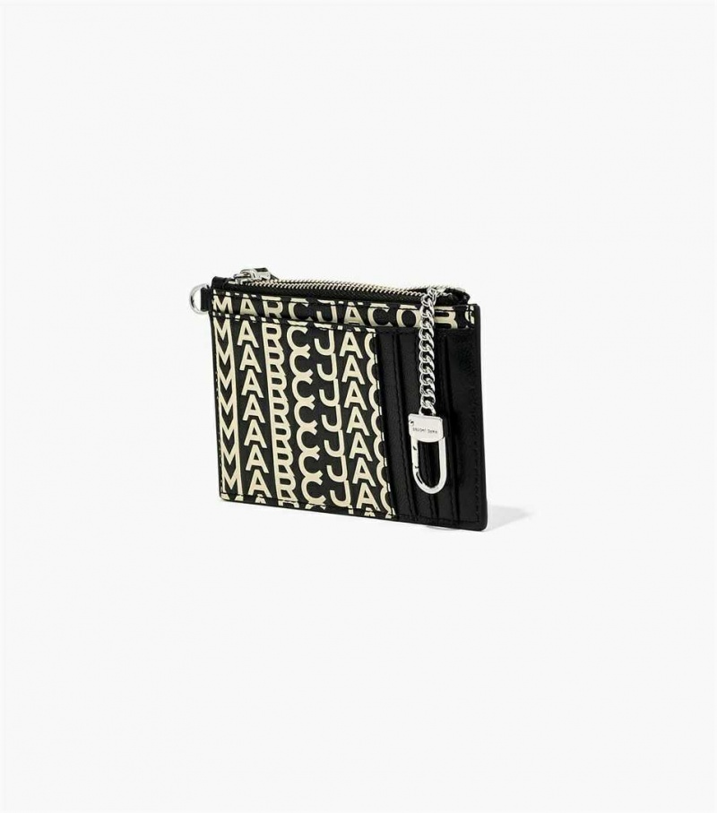 Black / White Women's Marc Jacobs The Monogram Leather Top Zip Wristlet Wallets | USA000369