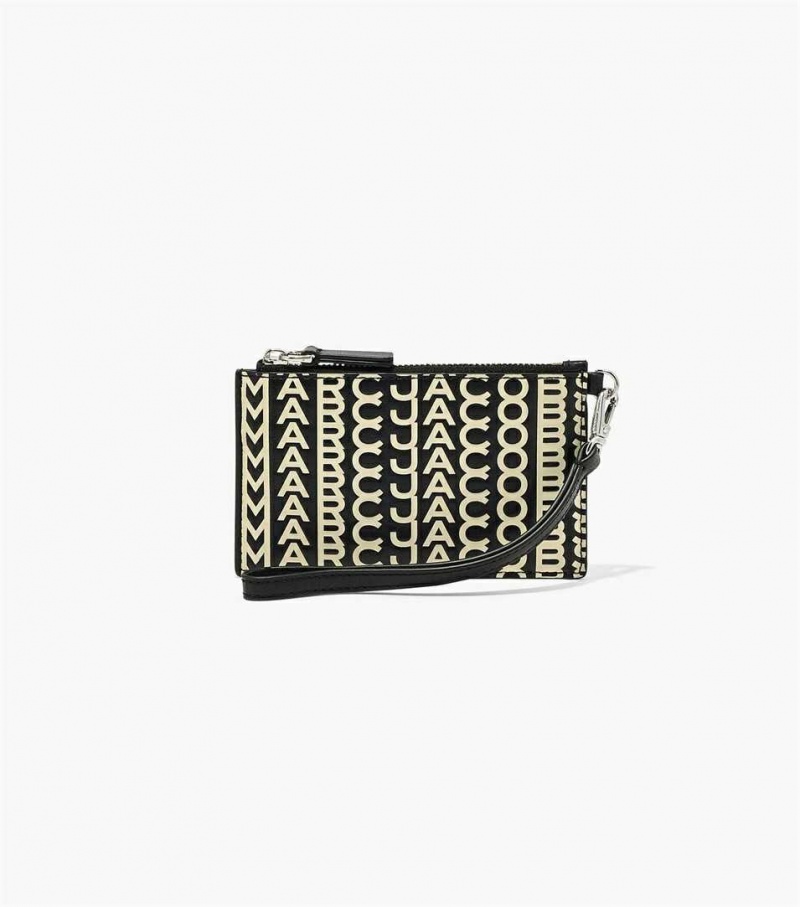 Black / White Women\'s Marc Jacobs The Monogram Leather Top Zip Wristlet Wallets | USA000369