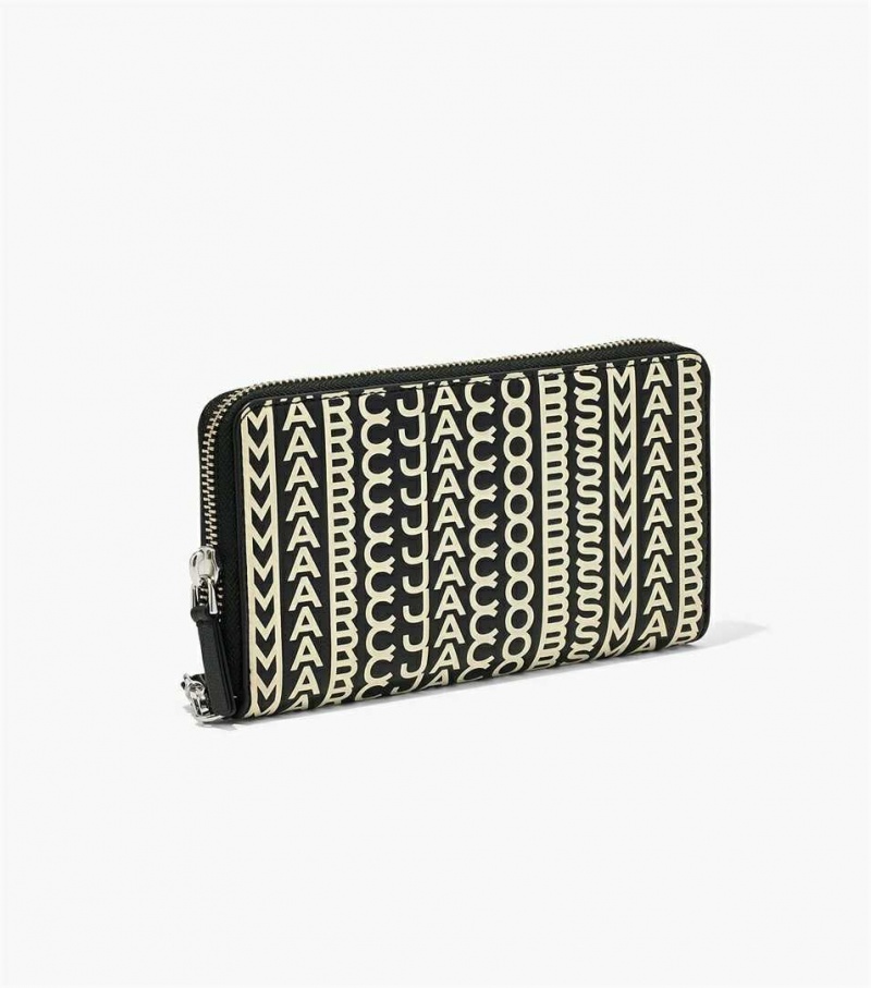 Black / White Women's Marc Jacobs The Monogram Leather Continental Wristlet Wallets | USA000370