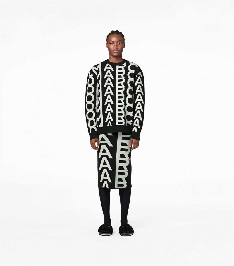Black / White Women's Marc Jacobs The Monogram Oversized Crewneck Tops | USA000692