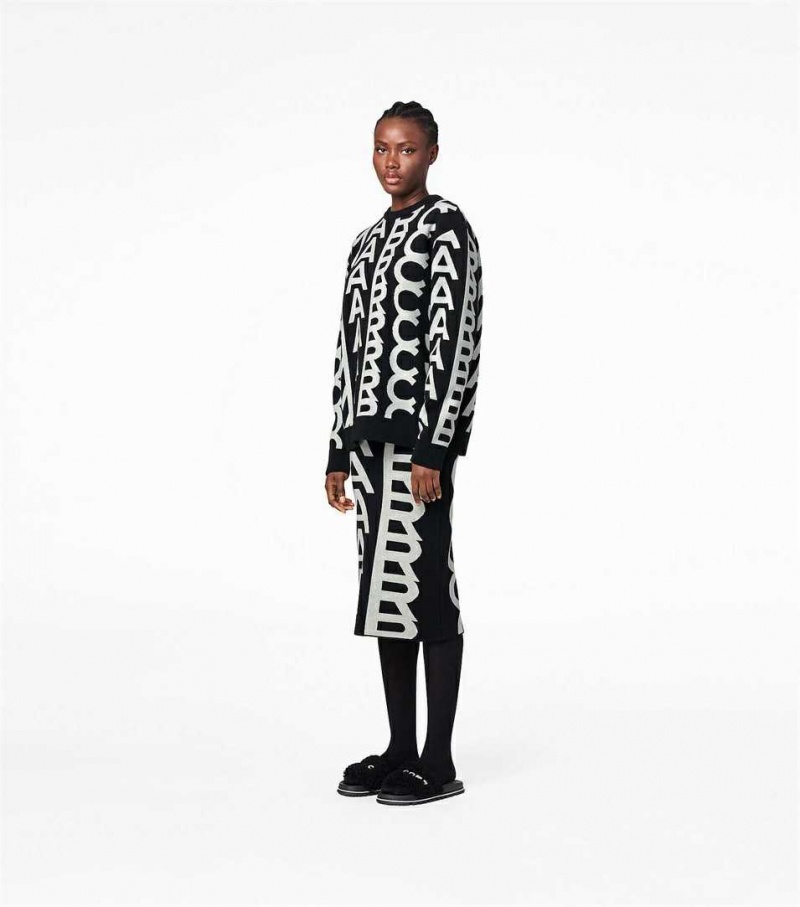 Black / White Women's Marc Jacobs The Monogram Oversized Crewneck Tops | USA000692
