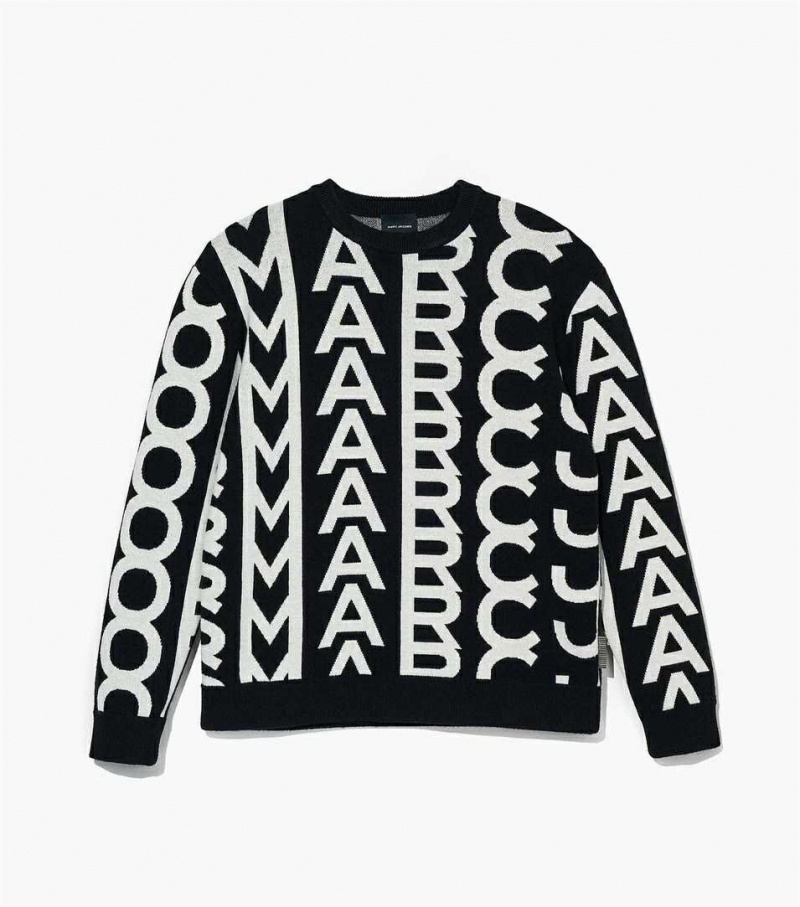 Black / White Women\'s Marc Jacobs The Monogram Oversized Crewneck Tops | USA000692