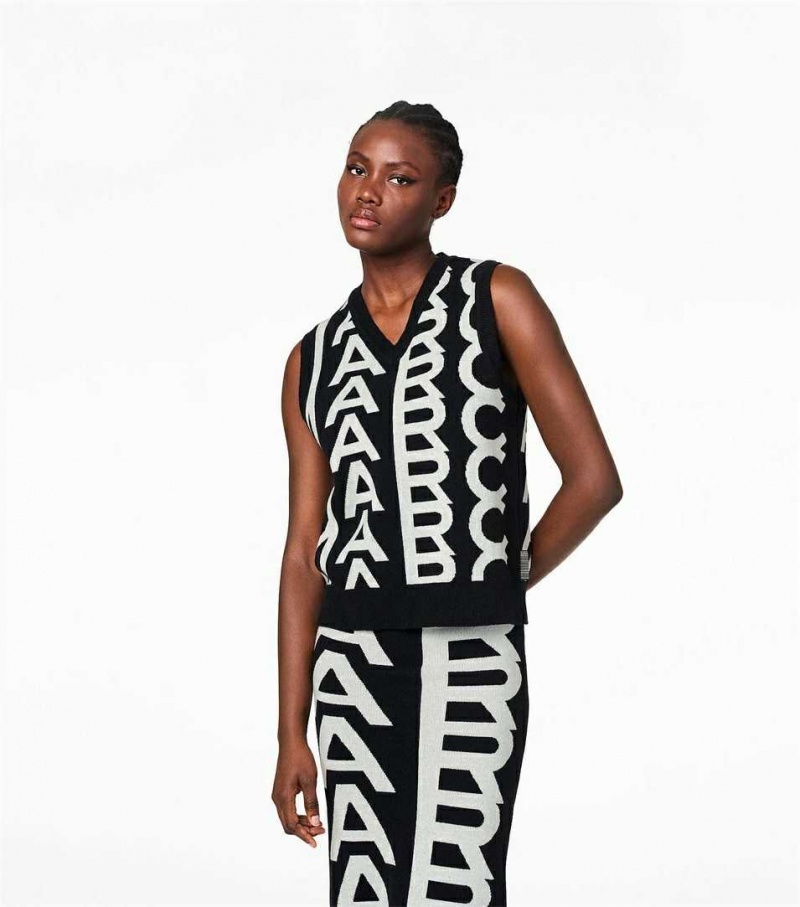 Black / White Women's Marc Jacobs The Monogram Knit Vest | USA000706