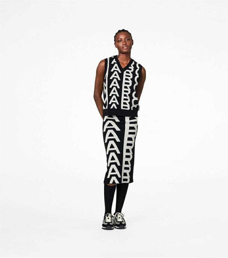Black / White Women's Marc Jacobs The Monogram Knit Vest | USA000706
