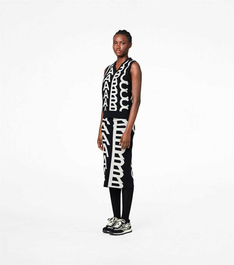 Black / White Women's Marc Jacobs The Monogram Knit Vest | USA000706