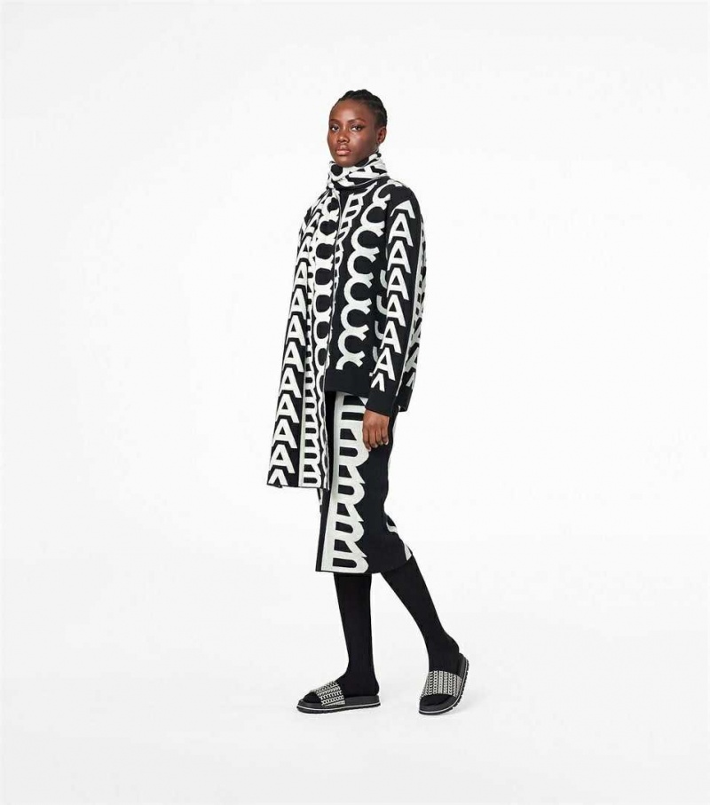 Black / White Women's Marc Jacobs The Monogram Slides | USA000807