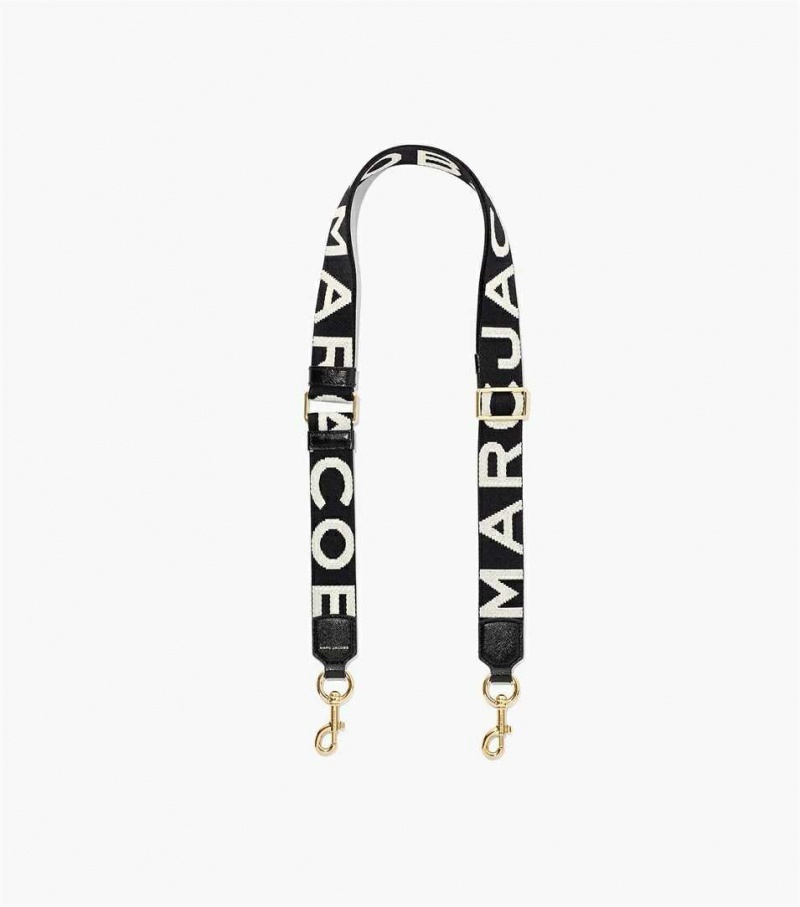 Black / White Women\'s Marc Jacobs The Thin Logo Webbing Strap | USA000499